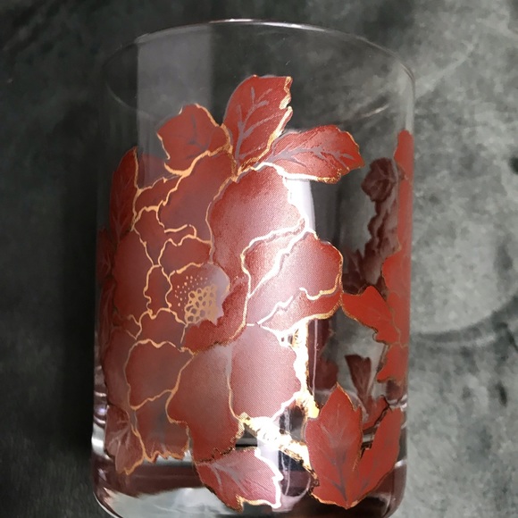 Retro Style Vintage Gold Trim Floral Design Old Fashioned Glasses Heavy Bottom - Picture 11 of 16